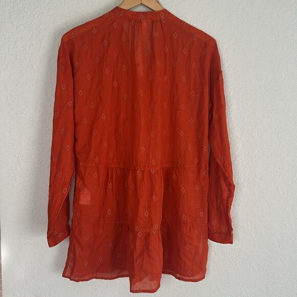 NEW Anthropologie Pilcro Tiered Tunic Top Rust Orange Boho Copper Button Aztec - Picture 7 of 8